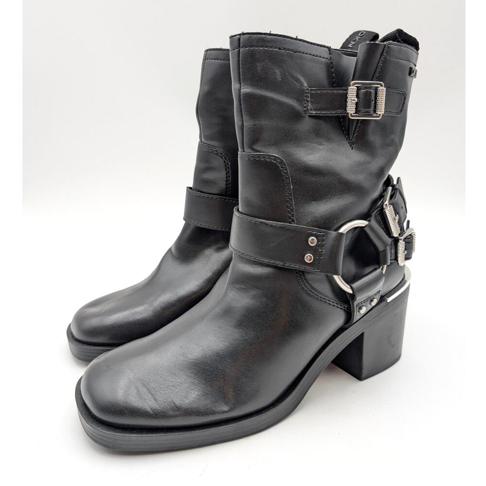Dkny Nolan Buckle Strap Harness Boots Square Toe Women's Black Size US6.5M EU37